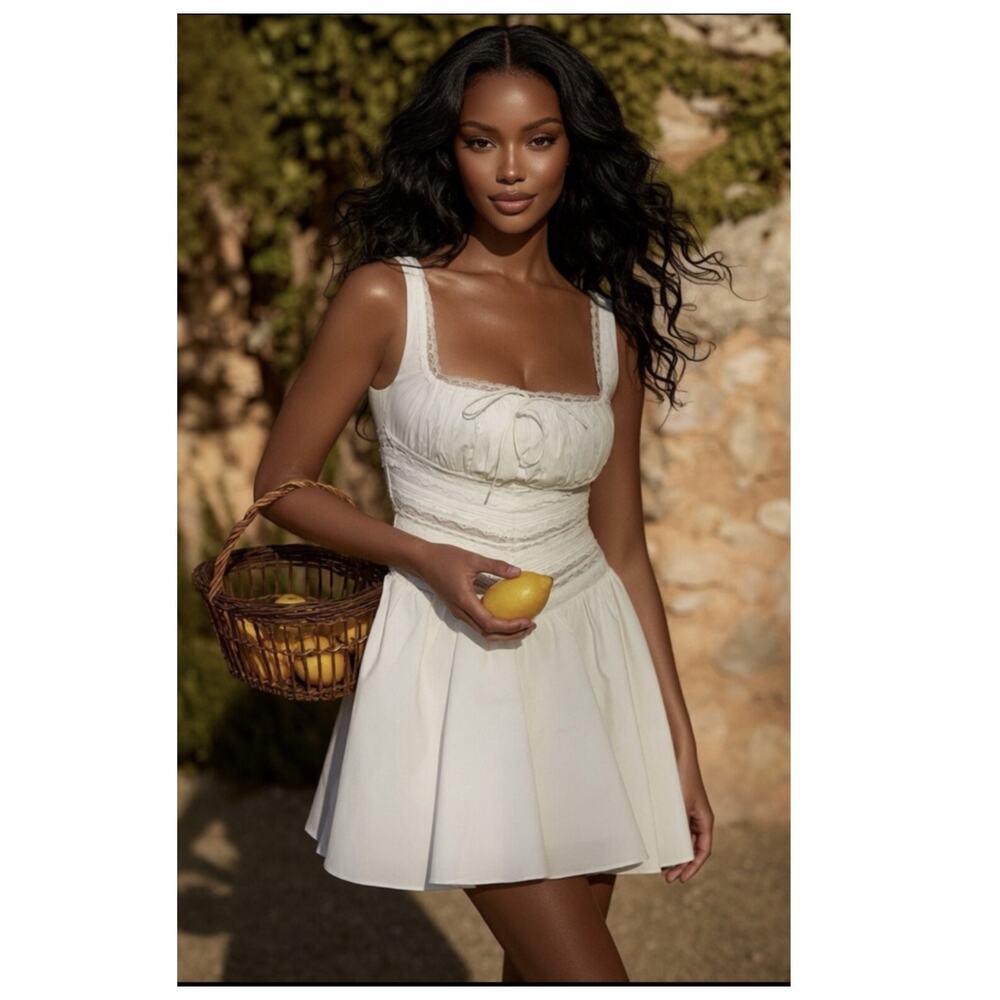 NWT HOUSE OF CB Tiffani White Lace Trim Mini Dress Size Medium